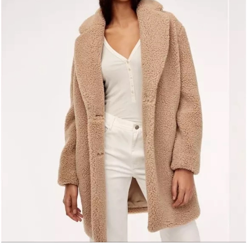 Aritzia Wilfred Free Camel Teddy Coat faux Sherpa size Small